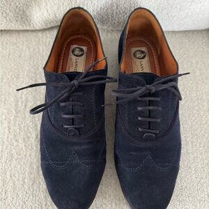 Lanvin Vintage Navy Suede Oxford Loafers